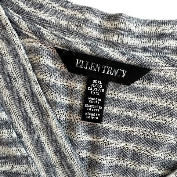 Ellen Tracy Gray and White Linen Blend Short Sleeve T-Shirt, V Neck, XL - Picture 3 of 7